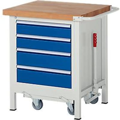 Werkbank serie 8162-  neerlaatbaar - verrijdbaar - 4 schuifladen - B 750 x D 700 x H 880 mm