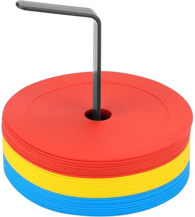 GELLDG Markeerschijf - 25-pack – 15 cm – Veld- & Grondmarkeringen – Voetbaltrainingsaccessoires – Trainingshulpmiddelen geschikt voor voetbal, basketbal, handbal en meer – Oranje, geel, blauw