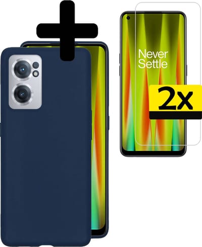 Hoesje - Met 2x Screenprotector - Geschikt voor OnePlus Nord CE 2 - Sterk & Shockproof - Back Cover - Siliconen Case - Telefoon Hoes - Telefoonhoesjes - Donkerblauw