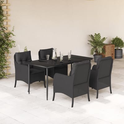 vidaXL - 5-delige - Tuinset - met - kussens - poly - rattan - zwart