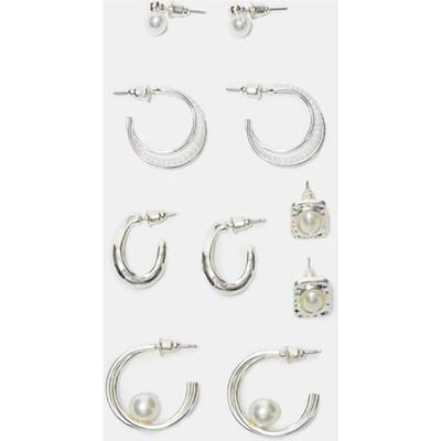 Stradivarius Set van 5 oorbellen met parels  Grijs OS