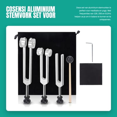 Dailygoods- Stemvork Set - Draagbaar Instrument - 128/256/512 Hz - Meditatie/Yoga - Aluminium - Lichtgewicht - Stemvorkinstrument