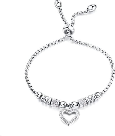 Verstelbare Anklet Armband met Hartjes Kralen voor Vrouwen en Meisjes - Verlichting van Angst, Verjaardagscadeau, RVS en Kristal