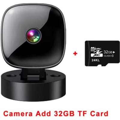 HD 1080P Mini WiFi Camera Wifi Slimme Monitor Bewakingscamera's Afstandsbediening Camcorders 360° Draaibaar Video Beveiliging Bewakingscamera's Camera and 32G card black