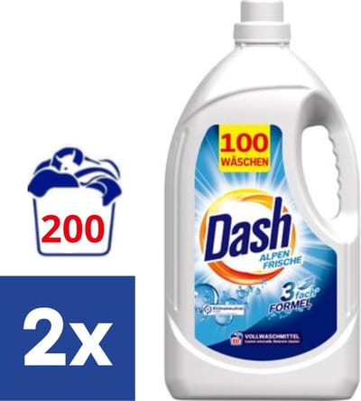 Dash Alpenfris Vloeibaar Wasmiddel - 2 x 5 l (200 wasbeurten)