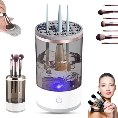 4-in-1 Brush Cleaner - Make up borstel reiniger - 250 ml - Elektronisch - Wit - Penseel reiniger - Kwasten reiniger - Inclusief 2 Reinigende Gezichtsmaskers