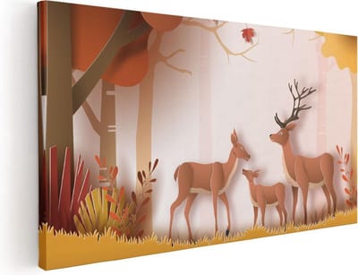 Artaza Canvas Schilderij Hert - 40x20 cm - Klein - Wanddecoratie Herfst - Muurdecoratie Bos - Schilderijen Op Canvas