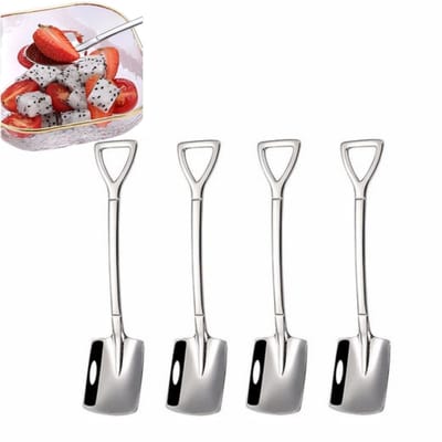 4 stuks Dessert Spoons - Reusable Design - Stainless Steel Fruit Spoons - Ice Cream Spoons - 15.6*3.4cm - Suitable for Home, Restaurant, and Kitchen Use - Silver