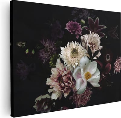 Artaza Canvas Schilderij Stilleven Met Bloemen - 40x30 cm - Klein - Muurdecoratie Bloemen - Wanddecoratie Woonkamer - Kamer Accessoires