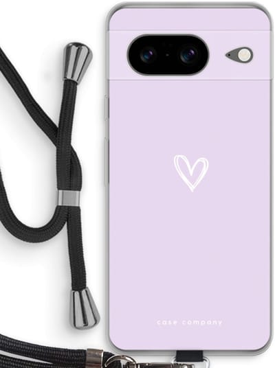Case Company® - Hoesje met koord geschikt voor Google Pixel 8 hoesje met Koord - Klein hartje paars - Telefoonhoesje met Zwart Koord - Bescherming aan alle Kanten en Over de Schermrand