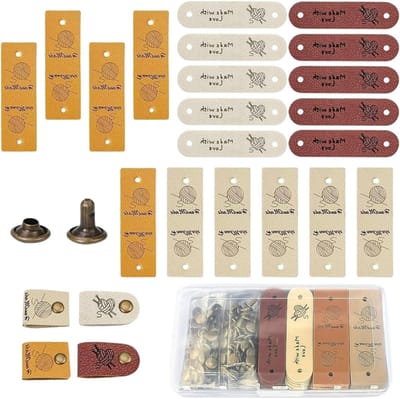 Set van 20 Handgemaakte Leren Labels voor Naai-projecten met Rivets, Perfect voor Kleding, Jeans en Tassen, Gepersonaliseerde Labels voor Creatieve DIY Projecten