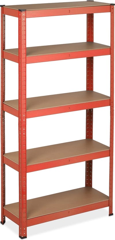 stellingkast staal - 875 kg - 151 x 75 x 30 cm - 5 etages - steekverbinding - garage - rood