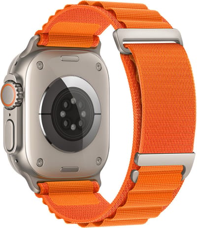 Stravo Nieuw Alpine Loop Nylon Sport Bandje - Geschikt voor Apple Watch 42mm(Series 11/10)/41/40/38mm, Verstelbaar met Metalen C-Haak Sluiting voor Apple Watch SE 1 2 3 / Series 11 10 9 8 7 6 5 4 3 2 1 - Oranje - Nylon horlogebandje