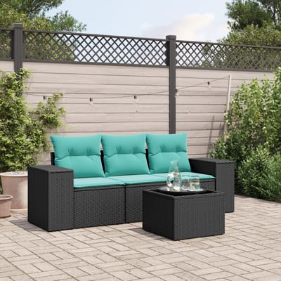 vidaXL - 4-delige - tuinbankset - met - kussens, - zwart - polyrotan