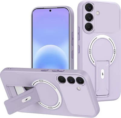 Casemania Hoesje Geschikt voor Samsung Galaxy A37 - Paars - Magnetische Telefoonhoesje Geschikt voor MagSafe - Stevige Siliconen Back Cover met Kickstand Standaard en Camera Bescherming