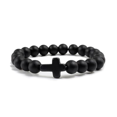 Sorprese armband - Kruis - mat zwart met kruis - armband dames/heren - unisex - cadeau - Model F