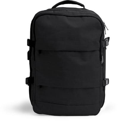Zwarte Rugzak gemaakt van RPET 17" laptopvak, USB aansluiting 30 liter. Schoenenvak