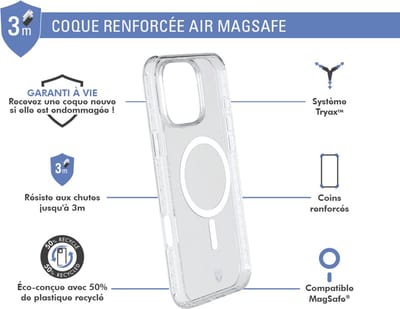 Force Case, Hoesje geschikt voor iPhone 16 Pro - MagSafe AIR Versterkt Tryax System 3M, Transparant