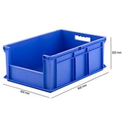 Euronorm bak EF 6220, zonder deksel, zonder stofklep, 43,5 l, blauw