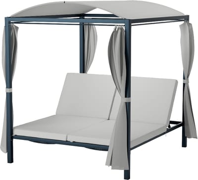 Blumfeldt Zwembad Eremitage Double XL Zonnebank - Luxe Tuinligstoel voor 2, Verstelbare Rugleuningen, Zonwerende Gordijnen, Weerbestendig Stalen Frame, Gedempt Comfort, Ontspanning Buiten & - voor Tuin voor Terras - Opzetzwembad - Pool