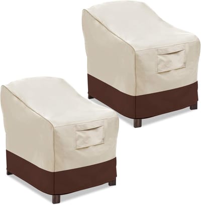 2 Stuks Waterdichte Hoezen voor Tuinmeubelen - Beschermhoes Tuinmeubelen - Tuinstoelhoes - Hoezen voor Diepe Loungestoelen - Met Ventilatieopeningen - Waterdicht - Hoogwaardig, Verdikt Oxford-Doek - UV-Bescherming - Beige & Bruin
