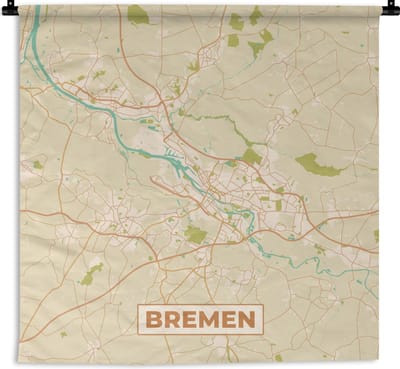 Wandkleed - Wanddoek - Plattegrond - Vintage - Bremen - Kaart - Stadskaart - 180x180 cm - Wandtapijt