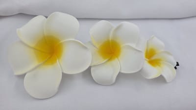 'Melati' haarclip 3 x verschillende grote van Ø 5cm, Ø 7 cm en Ø 9 cm - 'Melati' haarschuifjes kunnen ook als decoratieve broche of speld worden gebruikt tijdens herdenkingen en ceremoniële gelegenheden symbool staat voor zuiverheid en respect.