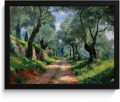 Poster in lijst - Fotolijst 40x30 cm - Posters - Pad - Bomen - Schaduw - Posterlijst zwart - Decoratie - Wanddecoratie woonkamer - Muurdecoratie slaapkamer