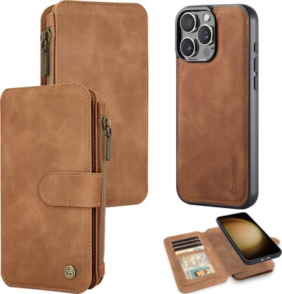 Casemania Hoesje Geschikt voor Apple iPhone 16 Pro Max - Sienna Brown - 2 in 1 Magnetic Book Case met Rits