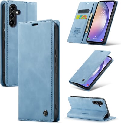 Casemania Hoesje Geschikt voor Samsung Galaxy A15 - Sky Blue - Dunne Portemonnee Book Case - Slim Wallet Case met Pasjeshouder