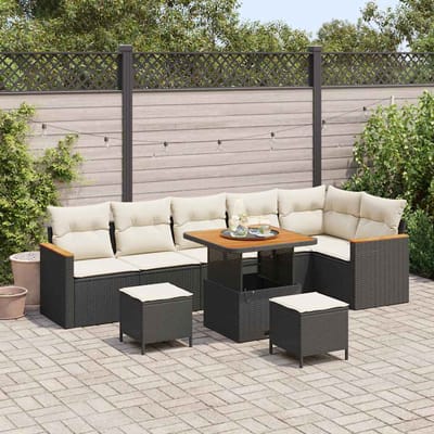 vidaXL - Tuinbank - Set - 9 - st - 6-Aantal - zitplaatsen - Zwart - Poly - rattan