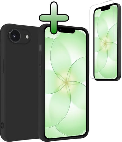 Hoesje Met Screenprotector - Geschikt voor Apple iPhone 17e - Sterk & Shockproof - Back Cover - Siliconen Case - Telefoon Hoes - Zwart