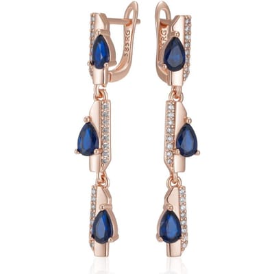 Boucles d'oreilles pendantes géométriques en zircon bleu naturel pour femmes, mode, couleur or rose, bijoux quotidiens de haute qualité beige
