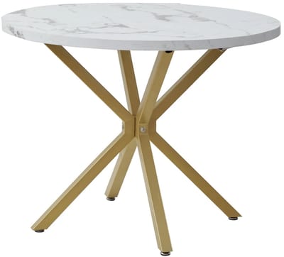 Linkforu - Moderne Luxe Eettafel - Ronde Terras Tafel - Marmeren Look – Kunststof Blad – Stalen Poten - 4 Personen - 100 cm