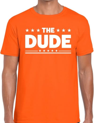 The Dude tekst t-shirt oranje heren - heren shirt The Dude - oranje kleding S