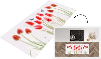 Keukenloper - Loper keuken - Afbeelding van rode tulpen - 120x50 cm - Keukenloper vinyl
