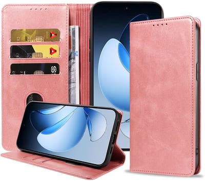 Geschikt voor Oppo Reno 13 Telefoonhoesje Kunstleer met Magnetische sluiting en Pasjeshouder Bookcase met Klepje - Walletcase with Cardslot - Rosé Goud - Smartphonica geschikt voor Oppo Reno 13