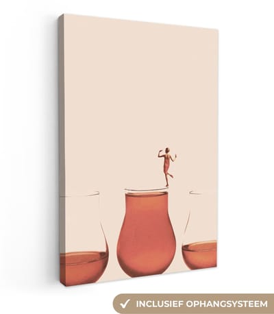 Canvas - Abstract - Vrouw - Wijnglas - Glas - Abstracte - 20x30 cm - Canvas schilderij - Schilderij