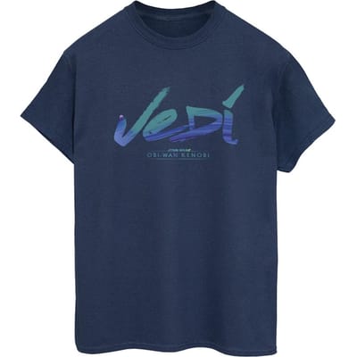 Star Wars Dames/Dames Obi-Wan Kenobi Jedi Geschilderd Font Katoenen Vriendje T-shirt (Marineblauw)