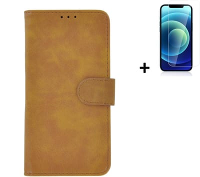 Hoesje Geschikt voor iPhone 13 Pro Max + Screenprotector iPhone 13 Pro Max - iPhone 13 Pro Max Hoes Wallet Bookcase Bruin + Tempered Glass