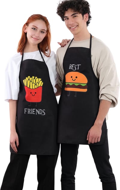 Best Friends Keukenschort Set – Hamburger Frietjes - Zwarte - 50x70 cm - Keukenschorten 2 Delige Set - Waterdichte - Keukenschort Dames - Keukenschort Heren