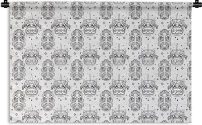 Wandkleed - Wanddoek - Maskers - Inca - Patroon - Zwart-Wit - 180x120 cm - Wandtapijt