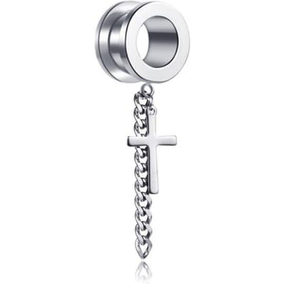 2 stuks Flesh Tunnel 6-25MM Roestvrijstalen Oordopjes en Tunnels Cross Dangle Piercing Uitbreiding Uitgerekt Lichaamssieraden 6mm gray