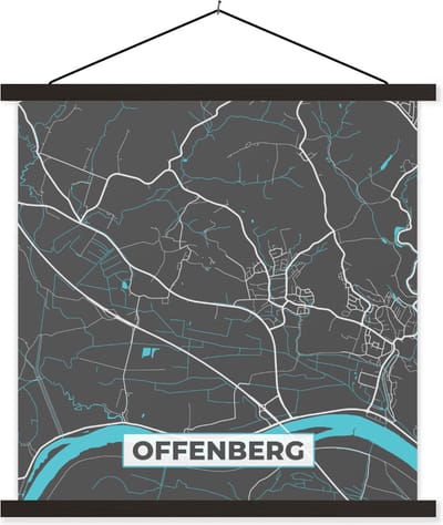 Posterhanger incl. Poster 60x60 cm - Schoolplaat - Stadskaart – Offenburg – Duitsland – Plattegrond – Kaart - Textielposter - Zwarte latten - Stadskaart