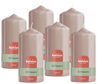 Bolsius - Glanzende Stompkaarsen - 6 Stuks - Lichtroze - 13cm - 43 branduren