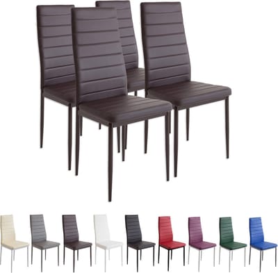 Albatros MILANO Eetkamerstoelen in Set van 4, Bruin - Gestoffeerde stoel met kunstleer bekleding - Modern stijlvol design aan de eettafel - Keukenstoel of eetkamerstoel met hoog draagvermogen tot 110kg