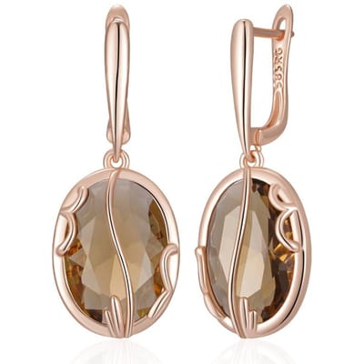 Boucles d'oreilles pendantes ovales en zircon naturel marron brillant pour femmes, uniques, couleur or rose, haute qualité, bijoux fins quotidiens beige