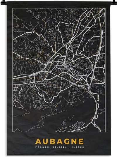 Wandkleed - Wanddoek - Frankrijk - Aubagne - Stadskaart - Kaart - Plattegrond - 120x180 cm - Wandtapijt