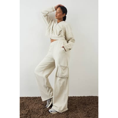 Dames DSGN Studio Premium Heavyweight Gewassen Cargo Jogger | Ecru | Maat: XS