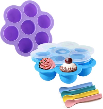 2 Stuks Babyvoeding bewaarbakjes set - met 4 stuks babylepels - Baby bakjes - Moedermelk Bewaren - Diepvriesbakjes - Vriezer bakjes - Siliconen Babyvoedingsaccessoires - LOUZIR